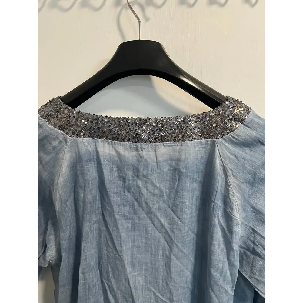 NEW! Soft Surroundings Women’s Sequin V Neck Cotton Top Boho Blouse Size M‎ - Picture 7 of 10